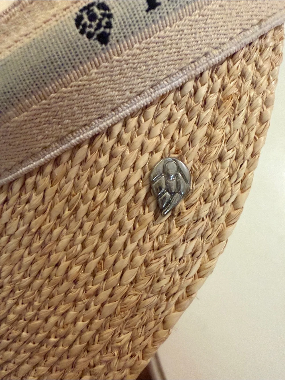 Helen Kaminski Natural Straw Visor with Cream Brim and Black Logo